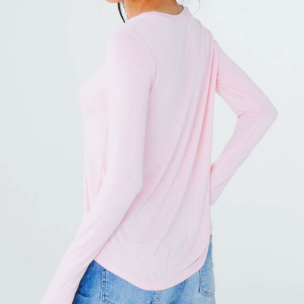 NWOT Aero Pink Long Sleeve Seriously Soft Floral Embroidered Perfect Crew Top L - Picture 8 of 14